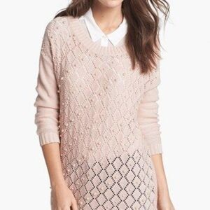 🔹️Bellatrix Pink Open Knit Faux Pearl Adorned Sweater Large